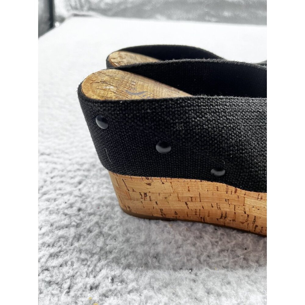 Women's Lucky Brand Miller Black Strap Slip On Cork Wedge Sandals Size 8 - Picture 8 of 13